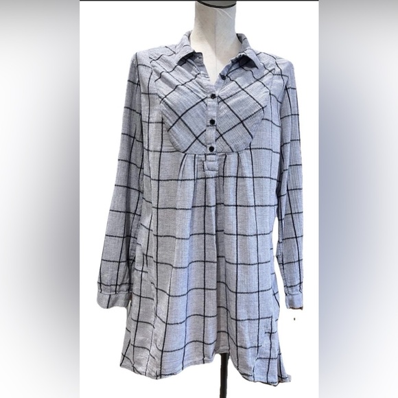 Sundance Dresses & Skirts - Sundance Grey‎ Black Windowpane Check Dress Tunic Top Cotton Hi Lo Large